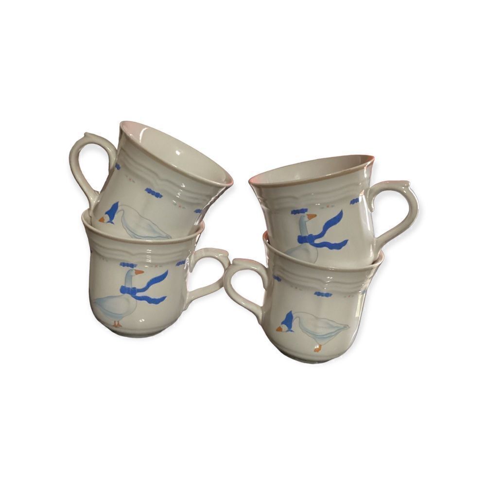Vintage Stoneware Goose Coffee Tea Mug Set Of 4